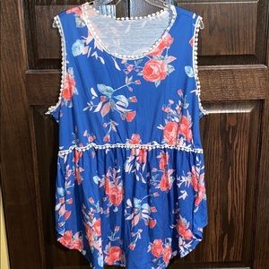 Cute blue tank with red flowers